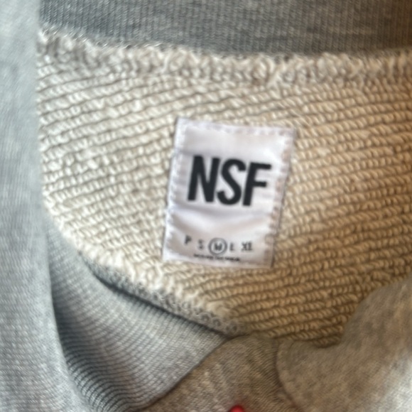 NSF French Terry Sweater Size Medium Gray Funnel Neck Half Button Front - Picture 8 of 13